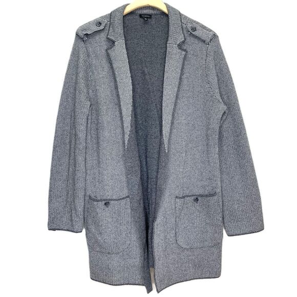 Talbots Tweed Long Cardigan Womens L Open Front Wool Blend Coat Classic Minimal - Picture 1 of 7